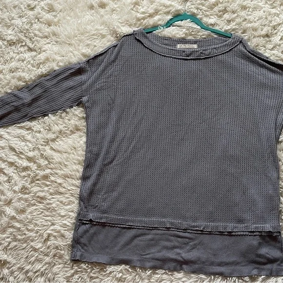 We The Free Gray Waffle Knit Top Oversized Slouchy Streetstyle Lagenlook Large - Picture 9 of 9